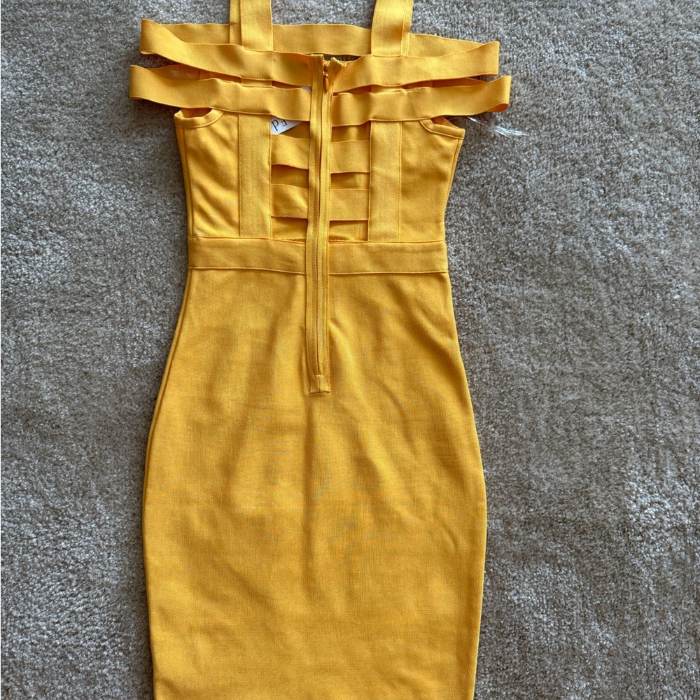 Elegant Yellow Bandage Dress